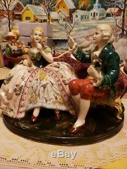 19th C. VOLKSTEDT DRESDEN ITALY PORCELAIN SEETING COUPLE, HAND PAINTED MASSIVE