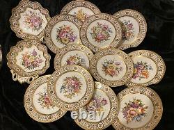 19th Century ANTIQUE Hand Painted Flowers Continental Dessert SERVICE 11 Pieces
