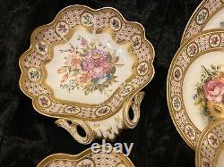19th Century ANTIQUE Hand Painted Flowers Continental Dessert SERVICE 11 Pieces