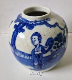 19th Century Chinese Antique Nanking Hand Painted Blue & White Glaze Ginger Jar