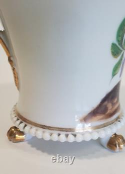 19th Century Old Paris Porcelain French Tri Footed Cup Gilt Hand Painted Florals