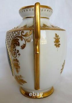 19th Century Royal Vienna Hand Painted Porcelain Two Handle Jeweled Vase