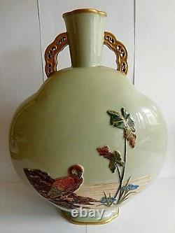 19th Century Royal Worcester Moon Flask In Japanese Style Painted With Ducks