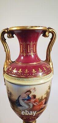 19th Century Vienna Porcelain Hand Painted Scenic Vase Red Gilt Austria Beehive