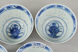 19th FINE QUALITY Chinese Qing 5pcs Blue and White Porcelain Rice Grain Tea Cups