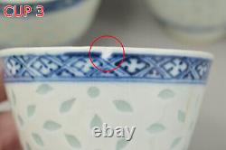 19th FINE QUALITY Chinese Qing 5pcs Blue and White Porcelain Rice Grain Tea Cups