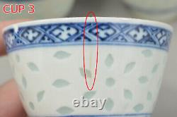 19th FINE QUALITY Chinese Qing 5pcs Blue and White Porcelain Rice Grain Tea Cups