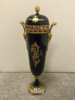 19th Large Sevres Vase antique signed French bronze porcelain decorated Gold