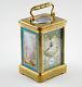 19th C. A. Dumas French Gilt, Handpainted, Porcelain, Brass Carriage Alarm Clock