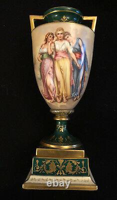 19th c Royal Vienna Hand Painted and Artist Signed Porcelain Urn Vase with Lidd
