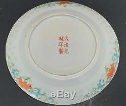 19thC FINE Chinese Antique Hand Painted Flat Porcelain Plate with Guangxu Mark
