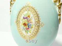19thC Grainger & Co Worcester Porcelain Jewelled Flask Hand Painted Floral Gilt