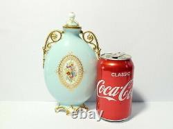 19thC Grainger & Co Worcester Porcelain Jewelled Flask Hand Painted Floral Gilt