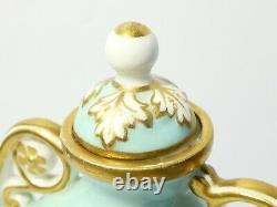 19thC Grainger & Co Worcester Porcelain Jewelled Flask Hand Painted Floral Gilt