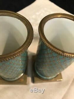 2 ANTIQUE 19C FRENCH SEVRES HANDPAINTED PORCELAIN AND BRONZE FLOWER VASES-o121