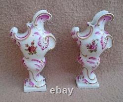 2 Antique Continental Royal Vienna Porcelain Miniature Vases Hand Painted Rococo