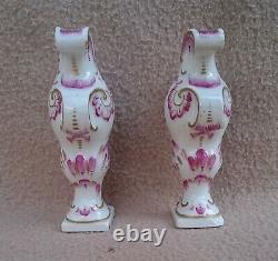 2 Antique Continental Royal Vienna Porcelain Miniature Vases Hand Painted Rococo