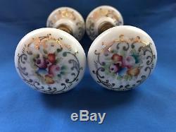 2 Antique Sets/Pairs Matching Porcelain Floral Hand Painted Door Knobs