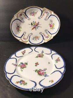 2 Antique Sevres Porcelain Plate Cabinet/ Hand Painted/ France C. 1890/ 2 L Mark