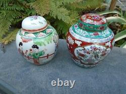 2 Chinese Famille verte hand painted Ginger jars hand painted