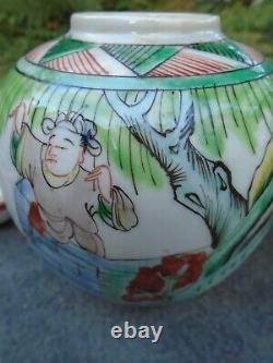 2 Chinese Famille verte hand painted Ginger jars hand painted