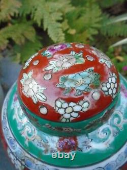 2 Chinese Famille verte hand painted Ginger jars hand painted