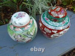 2 Chinese Famille verte hand painted Ginger jars hand painted