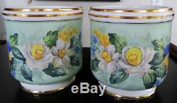 2 G&C antique porcelain cache pots, jardinieres, flower pots hand painted signed