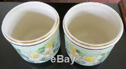 2 G&C antique porcelain cache pots, jardinieres, flower pots hand painted signed