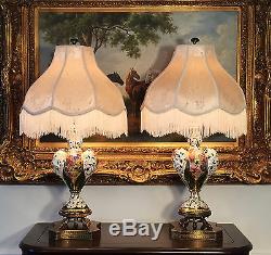 2 Italian Capodimonte Table Lamps Capo di Monte Gold Gilt Hand Painted Porcelain