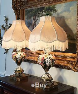 2 Italian Capodimonte Table Lamps Capo di Monte Gold Gilt Hand Painted Porcelain