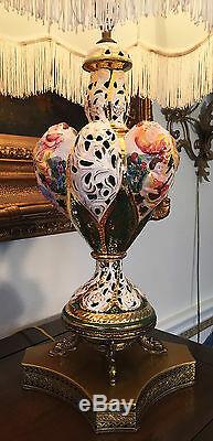 2 Italian Capodimonte Table Lamps Capo di Monte Gold Gilt Hand Painted Porcelain