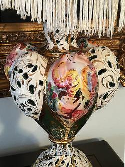 2 Italian Capodimonte Table Lamps Capo di Monte Gold Gilt Hand Painted Porcelain