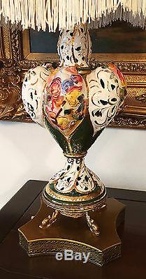 2 Italian Capodimonte Table Lamps Capo di Monte Gold Gilt Hand Painted Porcelain