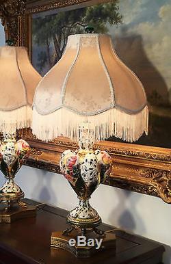 2 Italian Capodimonte Table Lamps Capo di Monte Gold Gilt Hand Painted Porcelain