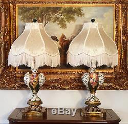 2 Italian Capodimonte Table Lamps Capo di Monte Gold Gilt Hand Painted Porcelain