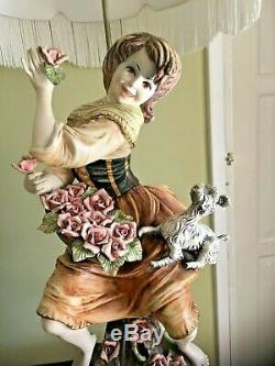 2 Large Vintage Rococo Hand-Painted Capodimonte Figural Porcelain Lamps=-Rare