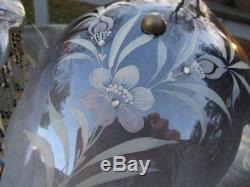 2 Vintage Antique Art Deco Silver Luster Hand Painted Porcelain Gooseneck Lamps