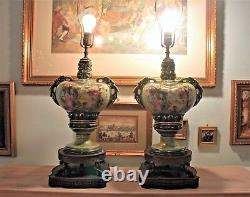 2 Vintage George and Martha Washington Porcelain Hand painted Table Lamps