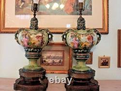 2 Vintage George and Martha Washington Porcelain Hand painted Table Lamps