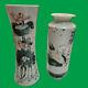 2 Vintage Unique Chinese Republic Tall Vases Bueatifully Hand Painted Withmarks