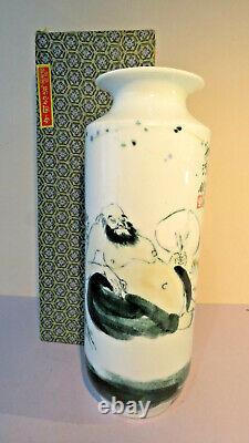 2 Vintage Unique Chinese Republic Tall Vases Bueatifully Hand painted withMarks