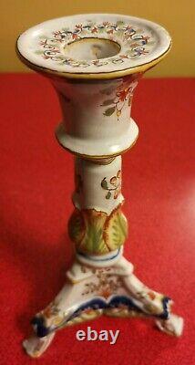 2 hand painted French Faience pottery candlesticks vintage