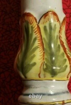 2 hand painted French Faience pottery candlesticks vintage