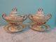 2 X Antique English Porcelain Hand Painted Fruits Pattern Tureens Lidded