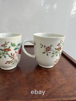 2 x Chinese Antique Porcelain Famille Rose Flowers Tea cup Qianlong Period