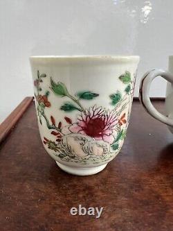 2 x Chinese Antique Porcelain Famille Rose Flowers Tea cup Qianlong Period