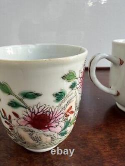 2 x Chinese Antique Porcelain Famille Rose Flowers Tea cup Qianlong Period