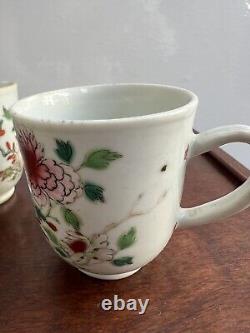 2 x Chinese Antique Porcelain Famille Rose Flowers Tea cup Qianlong Period