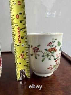 2 x Chinese Antique Porcelain Famille Rose Flowers Tea cup Qianlong Period